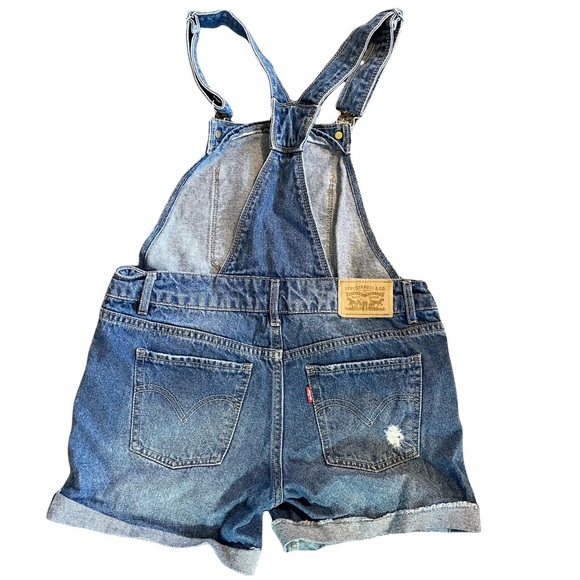 Levi's Distressed Denim Shortalls Overalls Shorts Summer Girl's Size 12 EUC - Picture 2 of 7